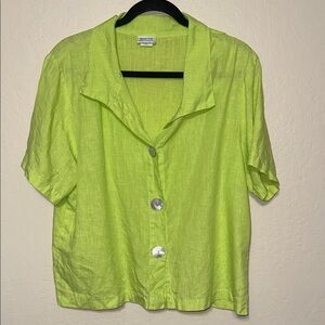 Habitat Clothes to Live In Womens Large Lime Green 100% Linen Button Up Shirt